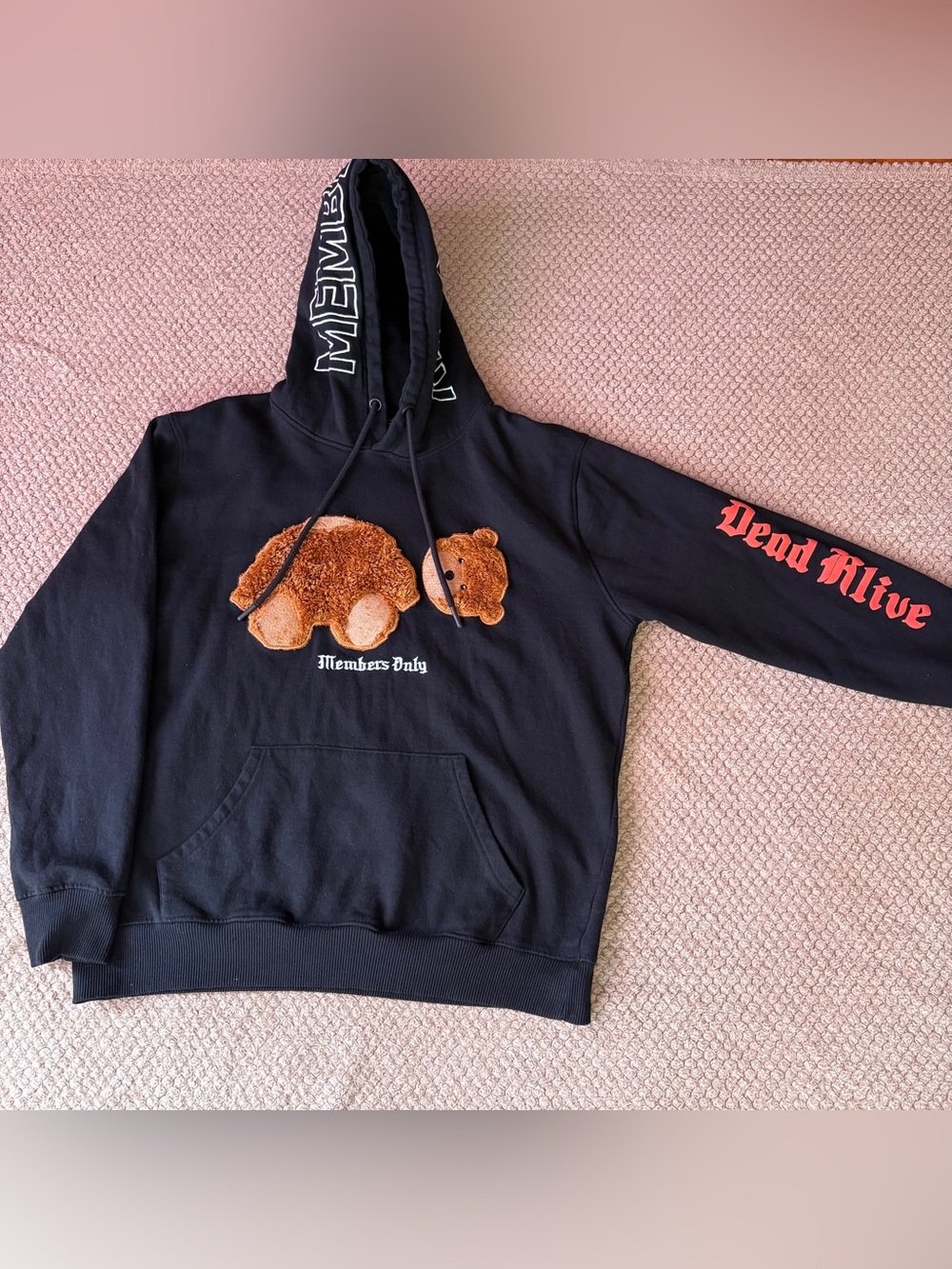 Members Only Teddy Bear Graphic Hoodie Black Men’s L Dead Alive